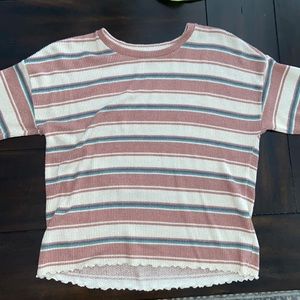 American Eagle Striped Ruffled Tee